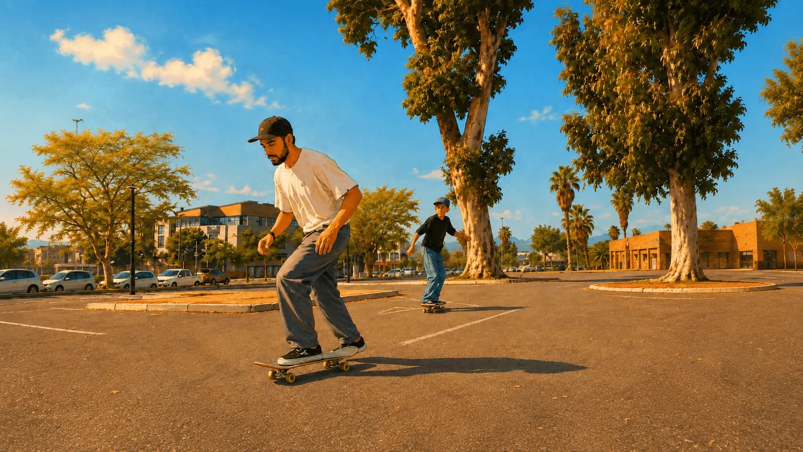Father and son skateboarding session